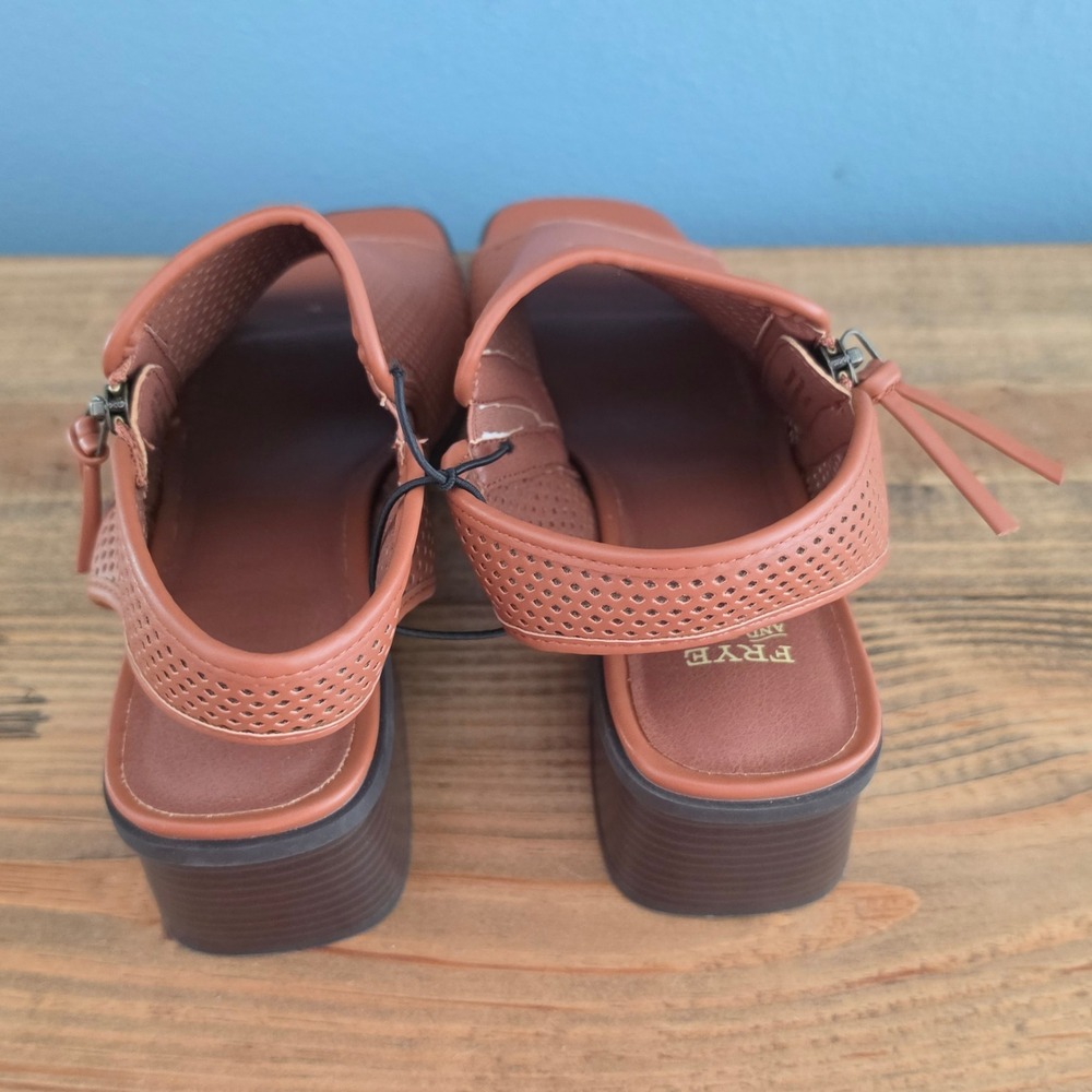 Frye and Co. Womens Oasys Sandal Slingback Cognac Perforated Block Heel Size 10M - Picture 4 of 11